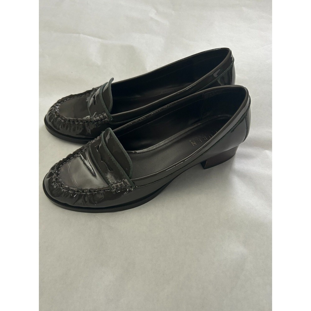 Lauren Ralph‎ Lauren LRL Gray Patent Leather Penny Loafer Pumps Heels Womens 8B